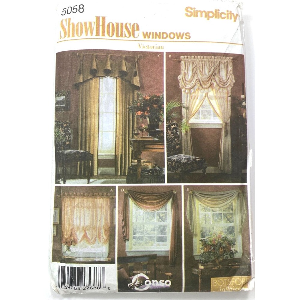 Simplicity 5058 ShowHouse Victorian Window Treatments Shade Drapery Panels Swag